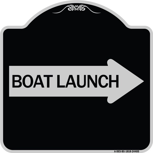 Boat Launch With Right Arrow Heavy-Gauge Aluminum Architectural Sign, 18" x 18", BS-1818-24405